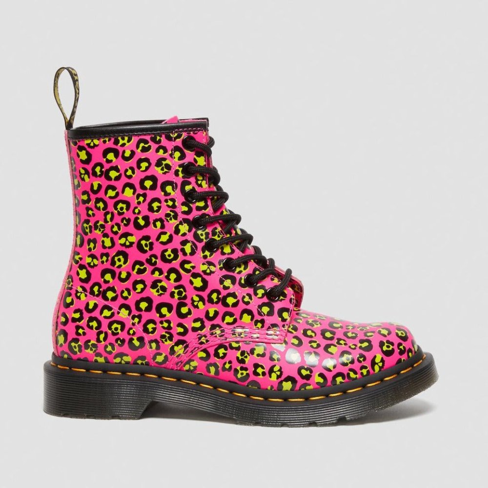 Dr. Martens Women's 1460 Leopard Smooth Leather Lace Up Boots - Pink