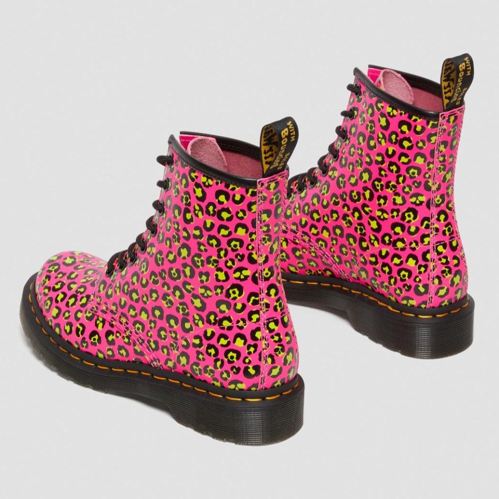 Dr. Martens Women's 1460 Leopard Smooth Leather Lace Up Boots - Pink